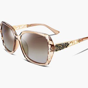 Polarized Women Square Sunglasses Sparkling Composite Shiny Frame